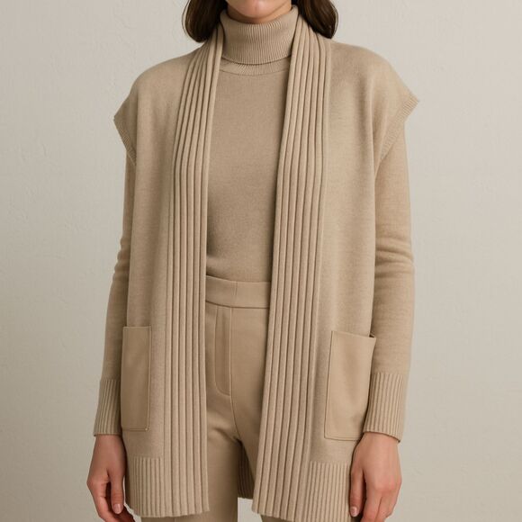 Lafayette 148 New York Sweaters - Lafayette 148 Women's Tan Wool BlendM Open Vest Size Small NWOT